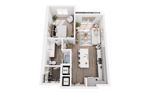 Floor plan for 1 bed, 1 bath, 690 sqft